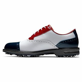 Men's Footjoy Premiere Series Tarlow Spikes Golf Shoes White/Red/Navy NZ-625133